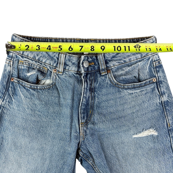 Dynamite Straight Leg Mid Rise Jeans Denim Distressed Frayed Blue Pants SIZE 24 - Picture 10 of 13